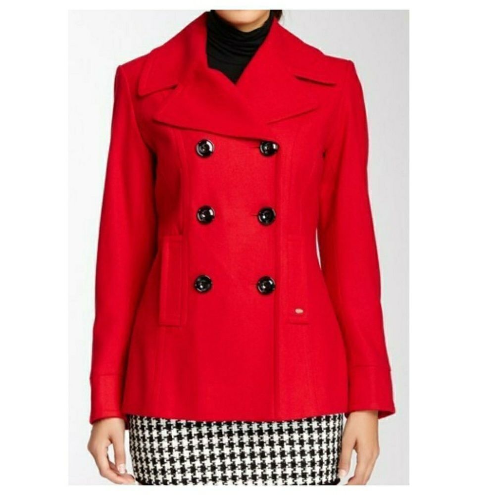 Ellen Tracy Double Breasted Wool Blend Coat
